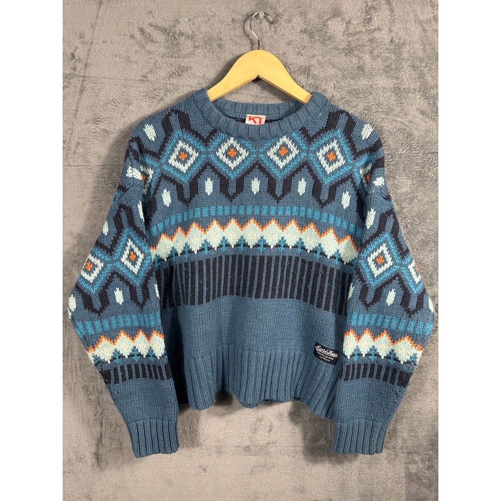 Kari Traa Womens Blue Fair Isle Wool Blend Knit Sweater Size Large 622513